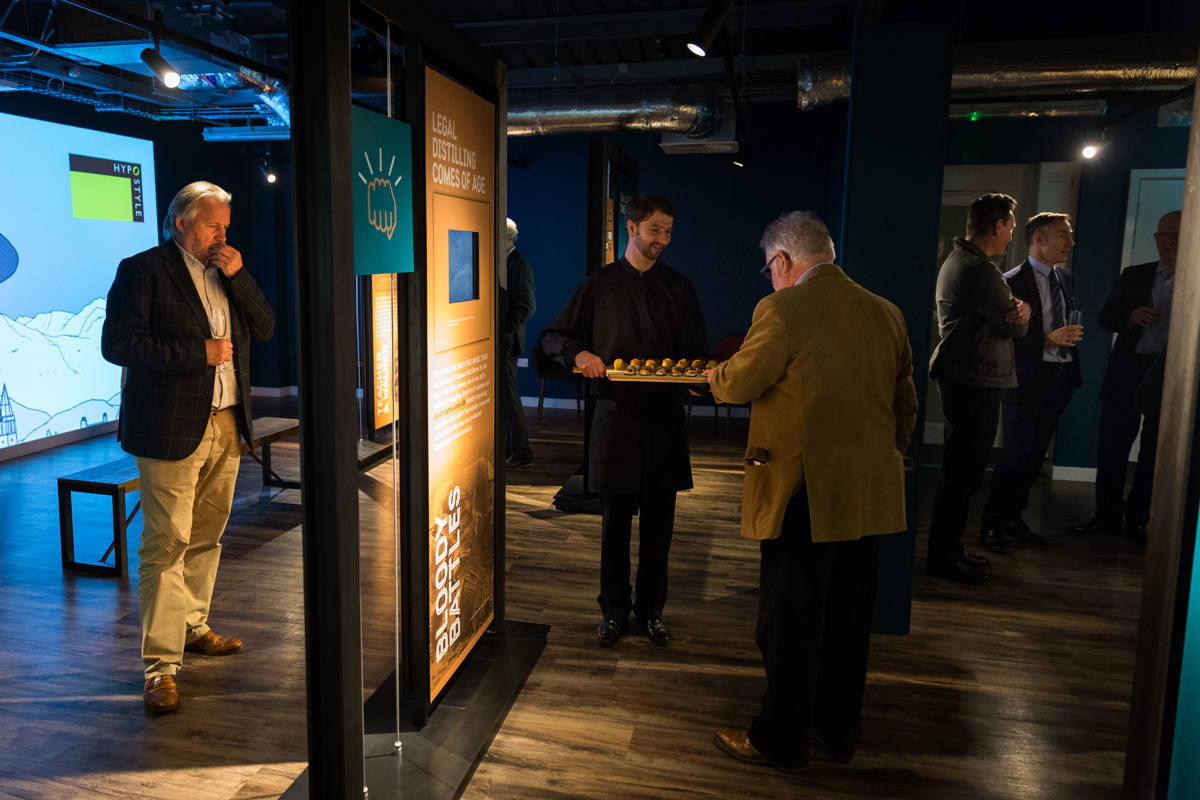 Canapés served by waiter whilst guests explore our Dockside Story